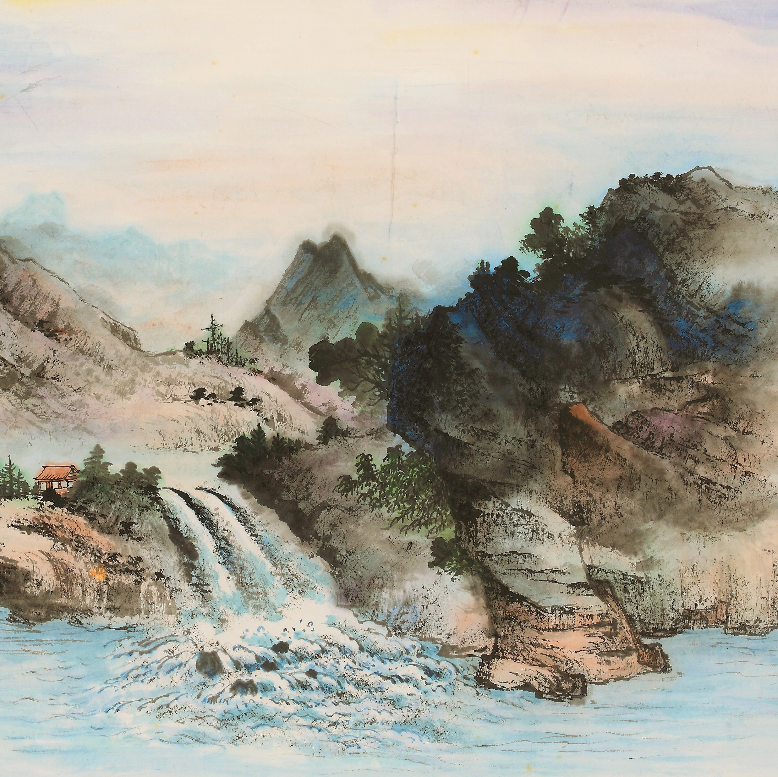 吳定夫-遠近岧嶢壁嶂-彩墨