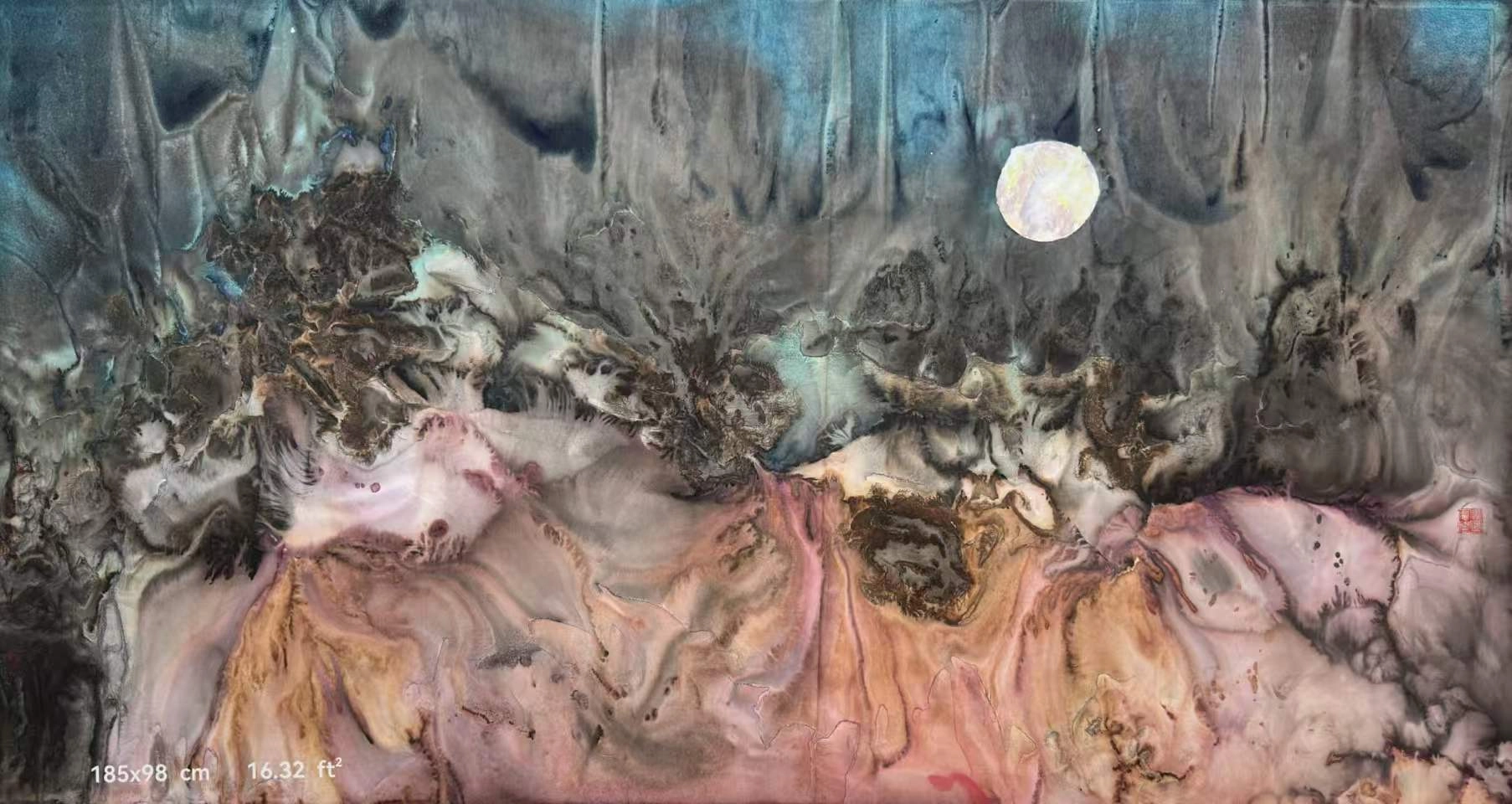 潘漢邦_太初月嶺_185 × 98 cm_茶墨紙本