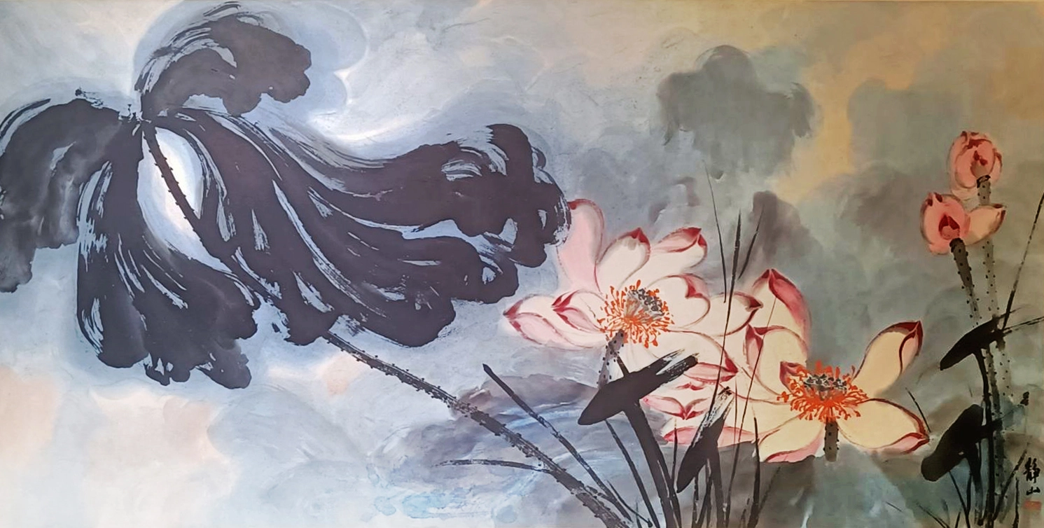 陳靜山_墨荷_67X134cm_水墨