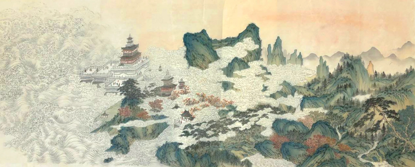陳靜山_聽潮圖_43X89.5cm_水墨